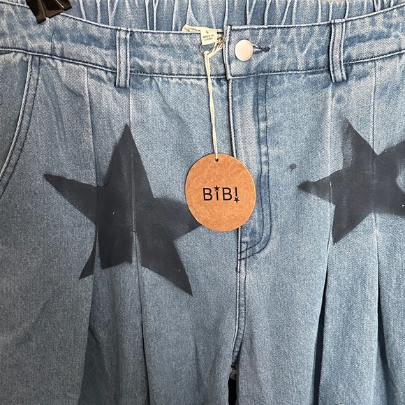 BiBi Star Pattern Wide Leg Jeans - Blue and Black - Picture 2 of 5